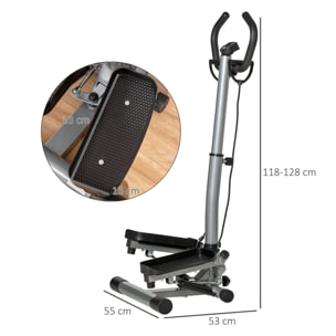 Stepper fitness avec guidon ergonomique réglable et écran LCD - bandes de résistance - gris noir