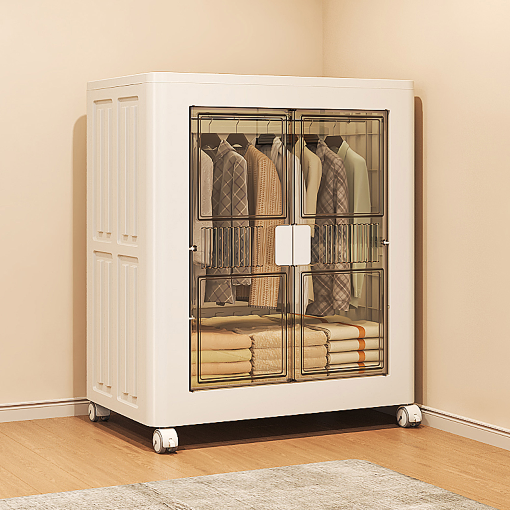 Armario plegable con Ruedas y 1 Compartimento color Blanco 75x43,5x96,5cm