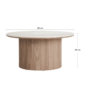 Lysa - table basse plateau effet marbre et pieds effets bois - 80 cm - Bois / Blanc