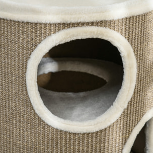 Arbre à chat cylindrique - tour à griffer pour chat - tonneau griffoir - 3 niveaux + plateforme - sisal peluche brun clair