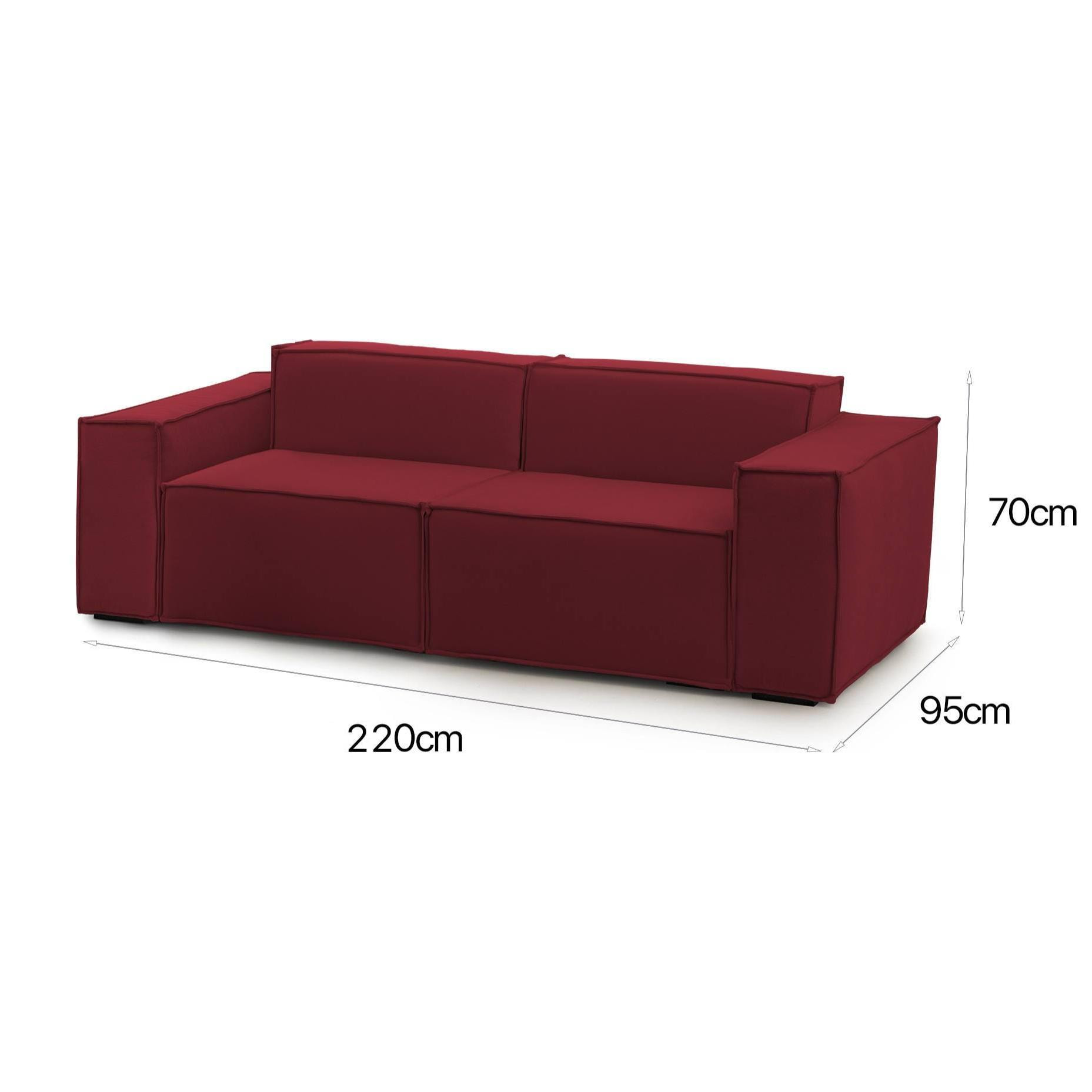 Divano fisso Paola, Divano componibile a 2 posti lineare, 100% Made in Italy, Sofà moderno da soggiorno in tessuto, Cm 220x95h70, Rosso