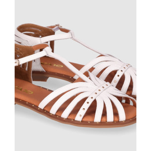 Sandalias de Piel - Blanco - Tacón: 1 cm