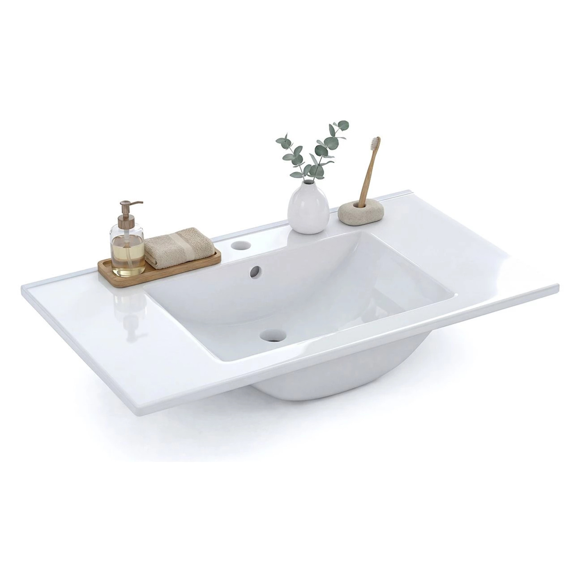 Lavabo cerámico rectangular en blanco 81,5x46 cm Volga Blanco