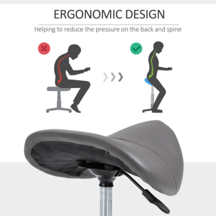 HOMCOM Tabouret de massage tabouret selle ergonomique pivotant 360° hauteur réglable revêtement synthétique gris chromé