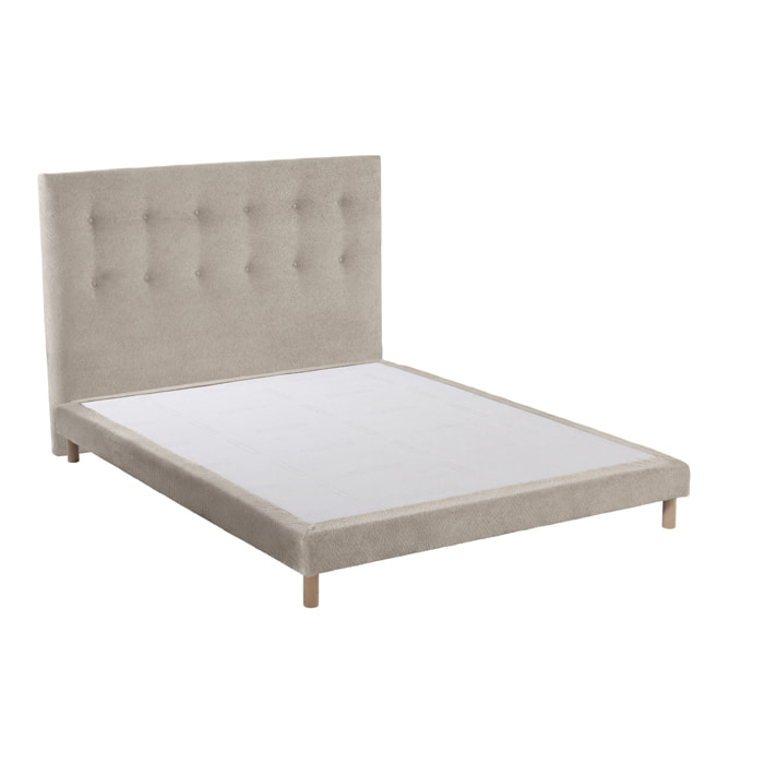 Ensemble sommier + tête de lit Eden chenille bouclettes Crème