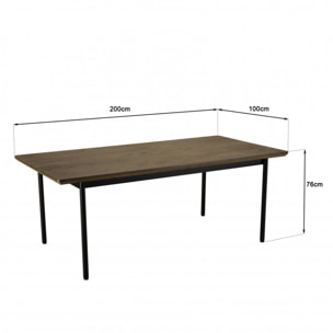 ALMA - Table à manger rectangulaire marron foncé 200x100cm pieds métal noir