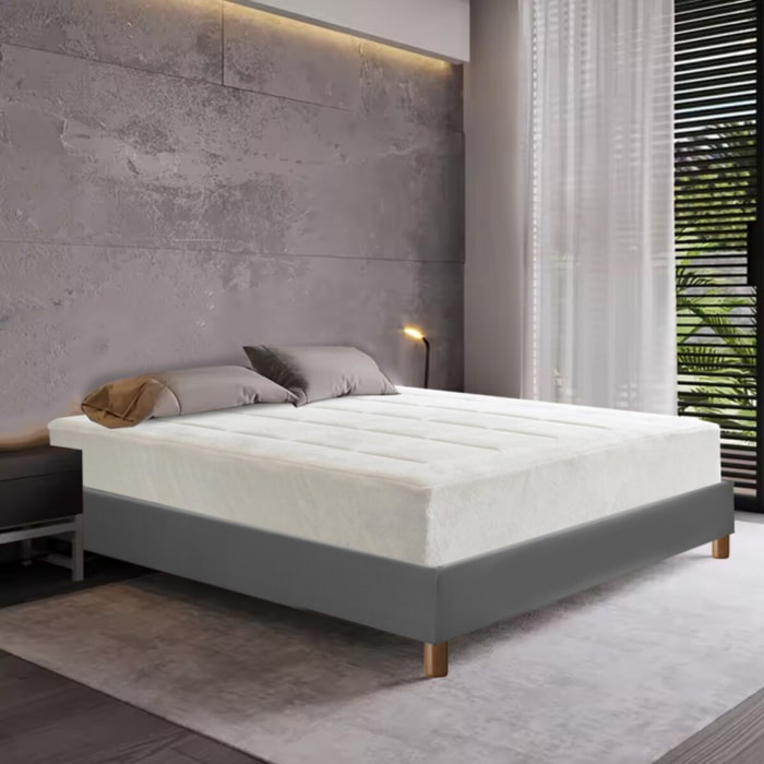Ensemble Matelas Pure & Sommier Déco | Gel, mémoire de forme et mousse HD+ | Cadre à lattes | Simili cuir | Gris