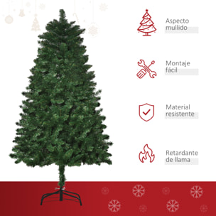 HOMCOM Árbol de Navidad Artificial 150 cm Ignífugo con 454 Ramas con 2 Tipos de Puntas de PVC Base Plegable y Soporte de Acero Decoración Navideña de Interior Verde