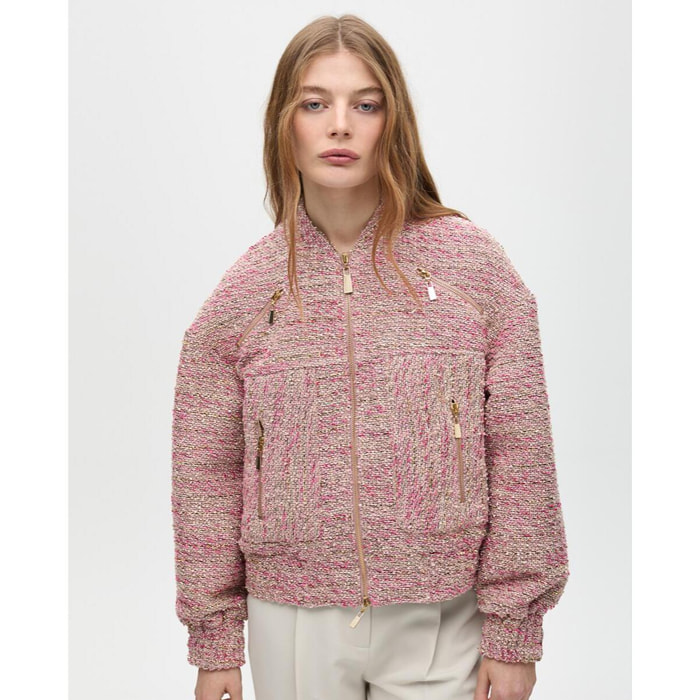Bomber in Tweed con Tasche con Zip