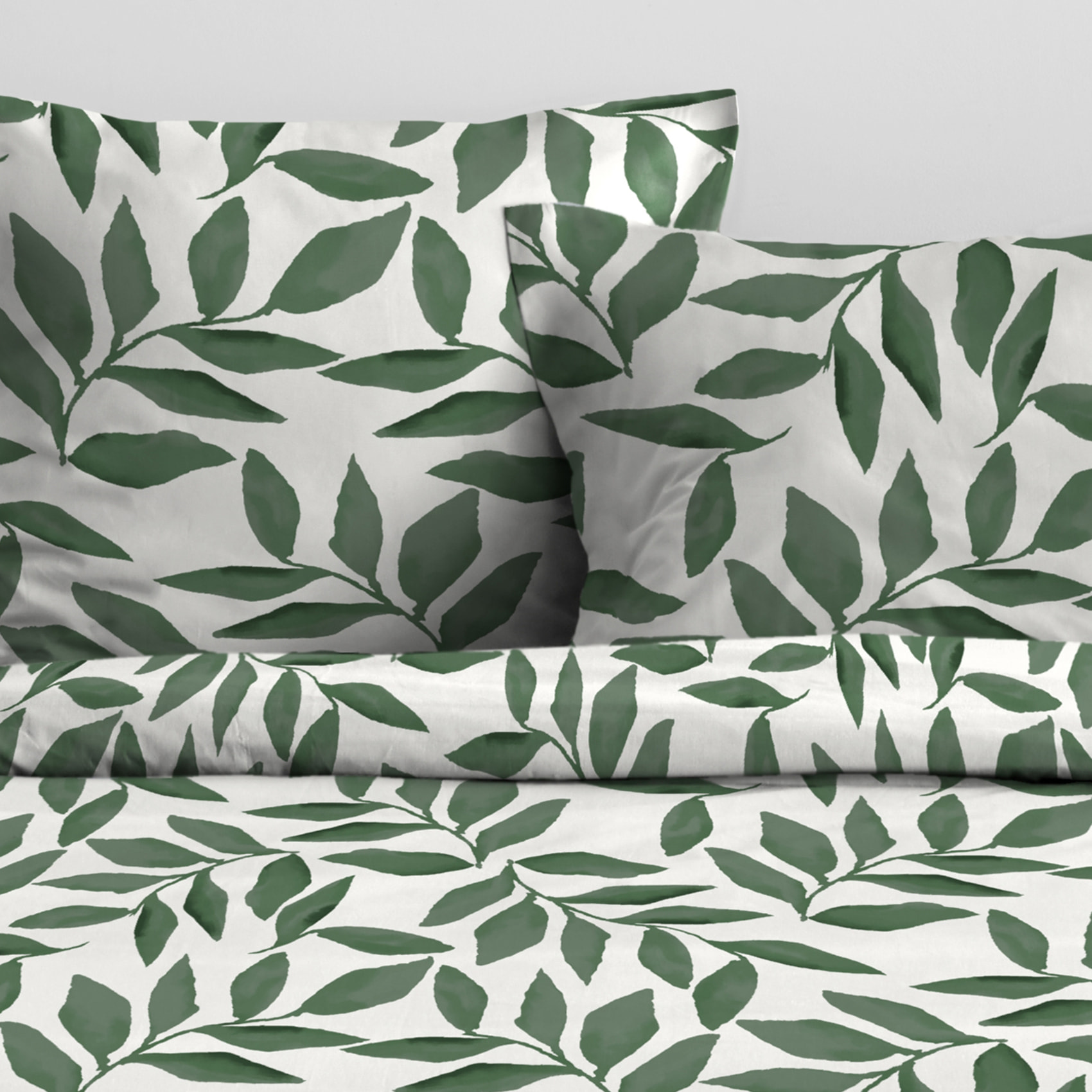Parure de lit 3 pièces  microfibre feuillage housse + taies - Vert