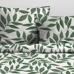 Parure de lit 3 pièces  microfibre feuillage housse + taies - Vert