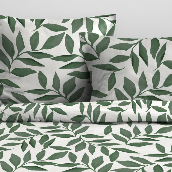 Parure de lit 3 pièces  microfibre feuillage housse + taies - Vert