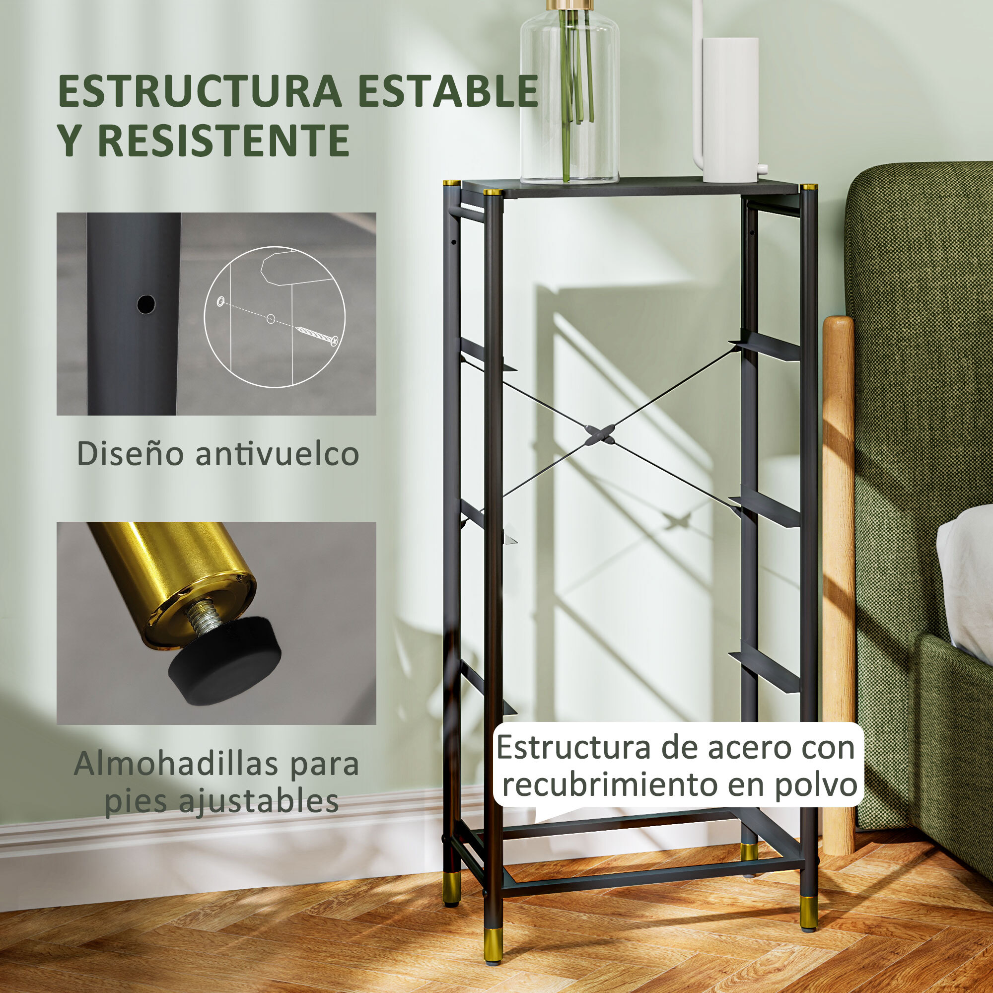 Cómoda para Dormitorio Cajonera de Tela con 4 Cajones Plegables con Frentes de PU y Marco de Acero Cajonera para Dormitorio Salón Negro