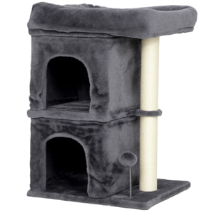 Arbre à chat griffoir 2 niches grande plateforme panier d'observation boule ressort gris