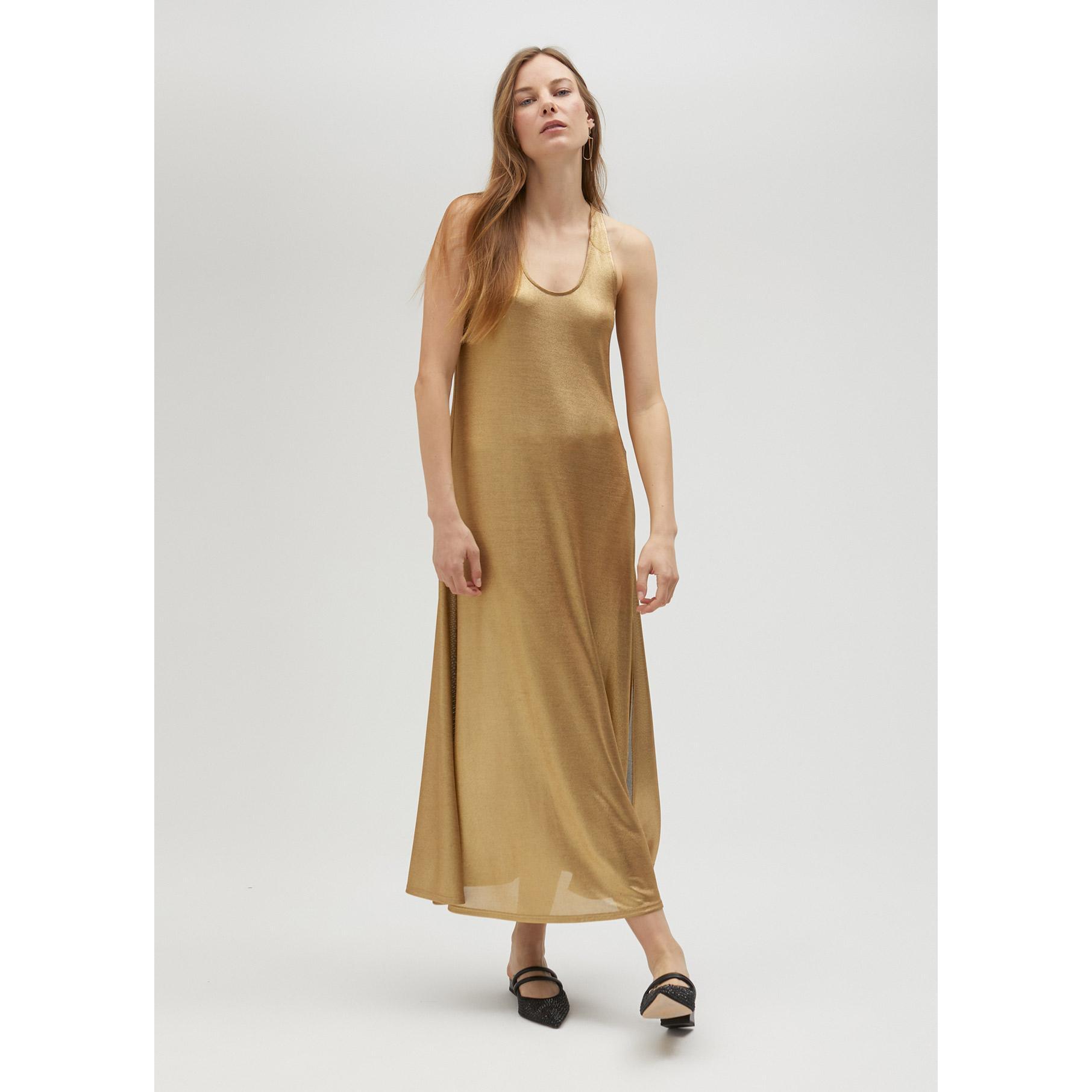 Vestito lungo dorato con spalline