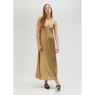 Vestito lungo dorato con spalline