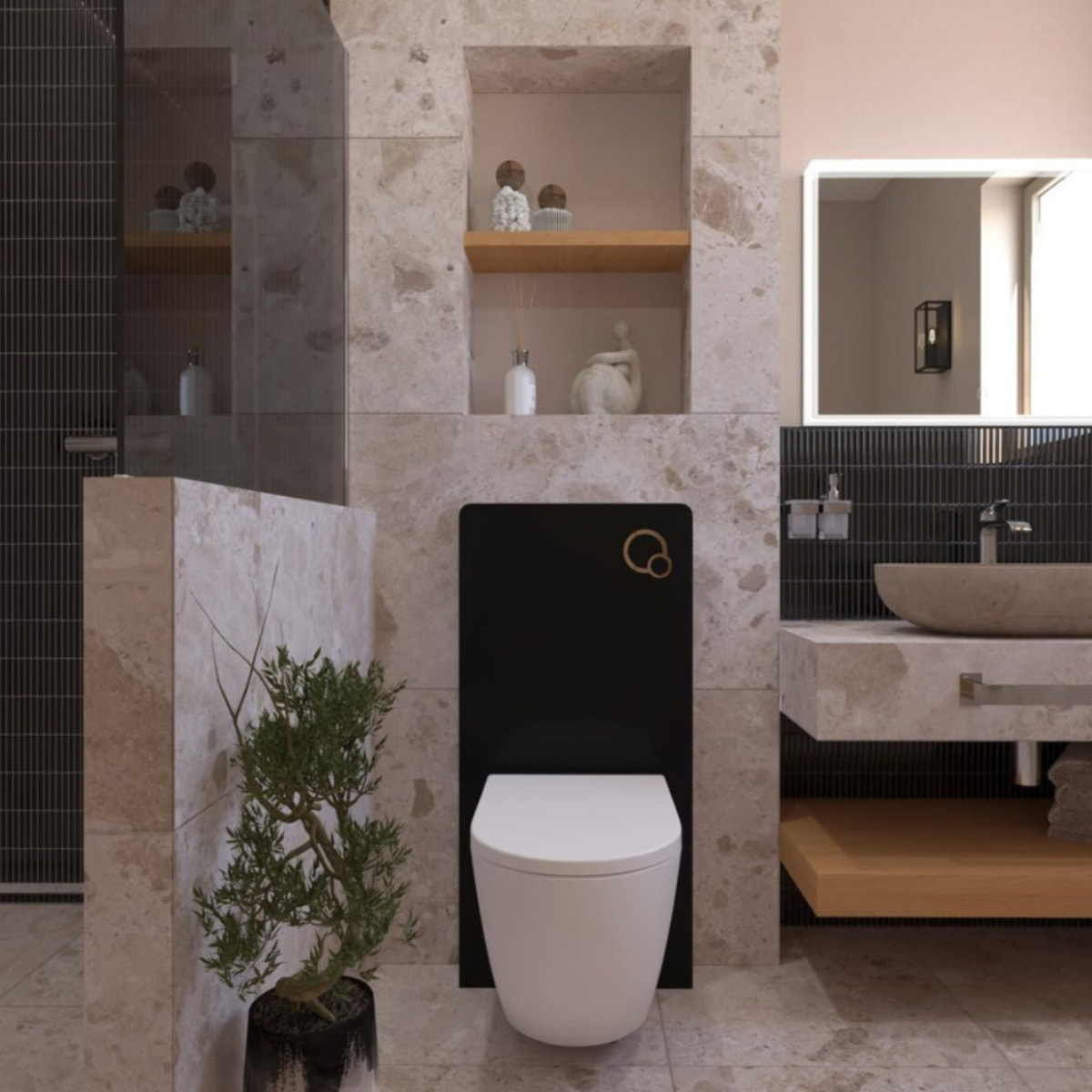 Glass bâti-support pour WC suspendu, hauteur 100,3 cm, double chasse 3/6 L, noir (SATAMGBL)