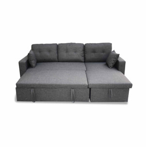 Canapé d'angle convertible en tissu gris chiné foncé - IDA - 3 places. fauteuil d'angle réversible coffre rangement lit modulable