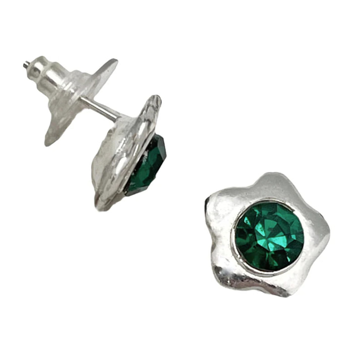 Pendiente Flor plata 10µ y SW esmeralda