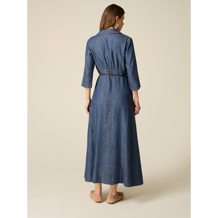 Oltre - Vestido largo efecto denim - Azul