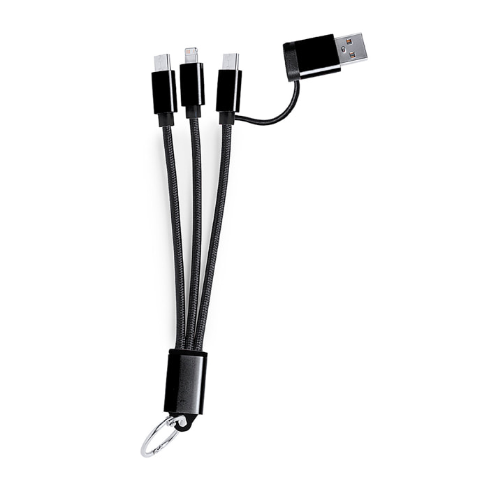 Cable Cargador triple Conexión Micro USB, Tipo C y Lightning 5V DC 2.4A