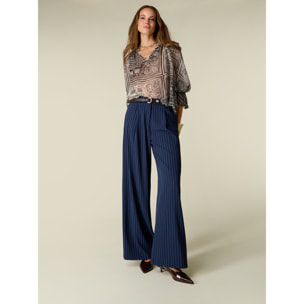 Oltre - Pantaloni palazzo gessati - Blu