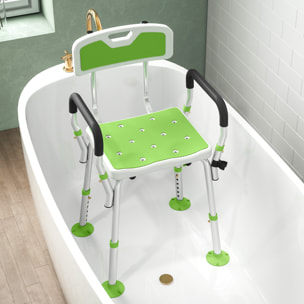 Chaise de douche siège de douche ergonomique hauteur réglable pieds antidérapants charge max. 136 Kg alu HDPE blanc vert