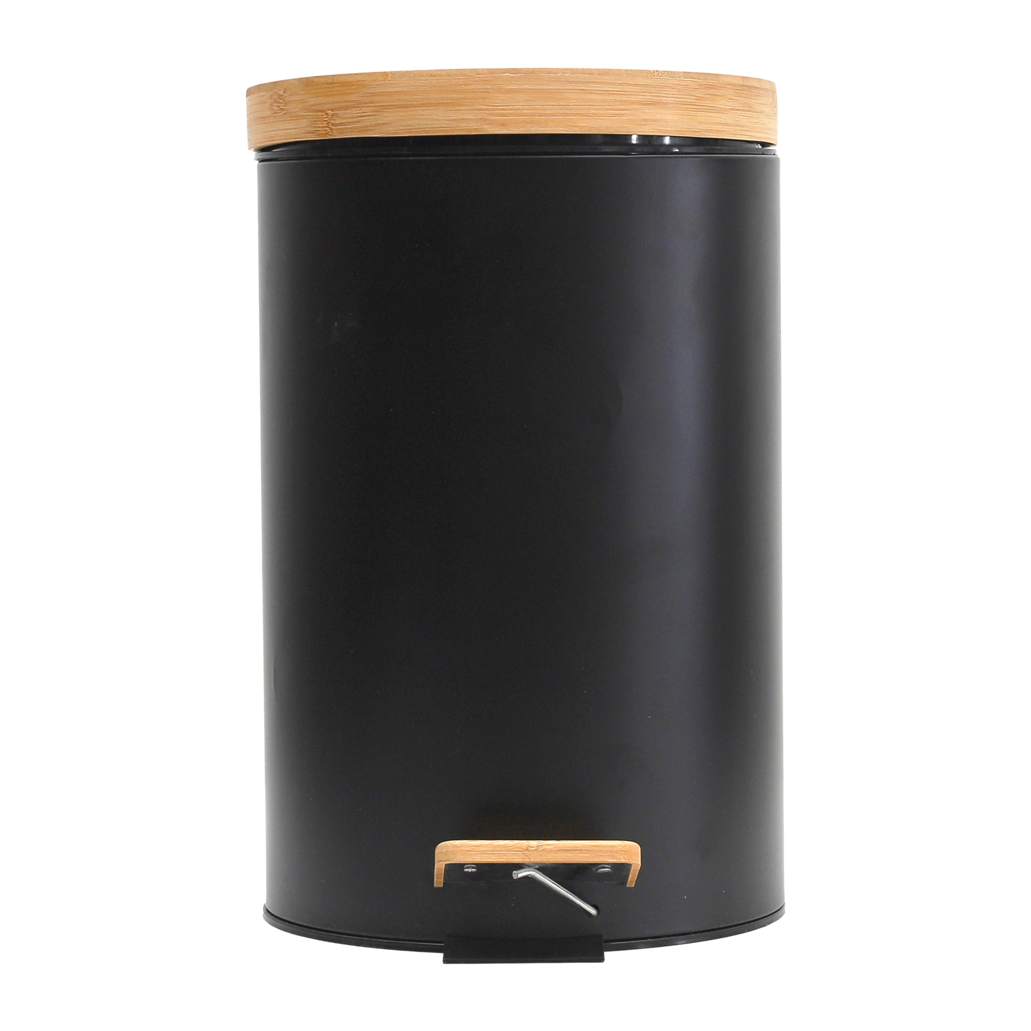 Poubelle A Pedale Metal Et Bambou Noir X2