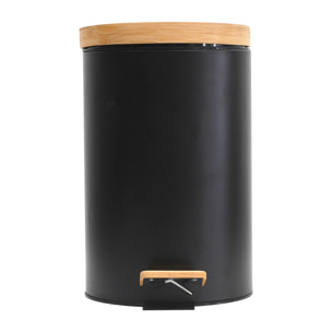 Poubelle A Pedale Metal Et Bambou Noir X2