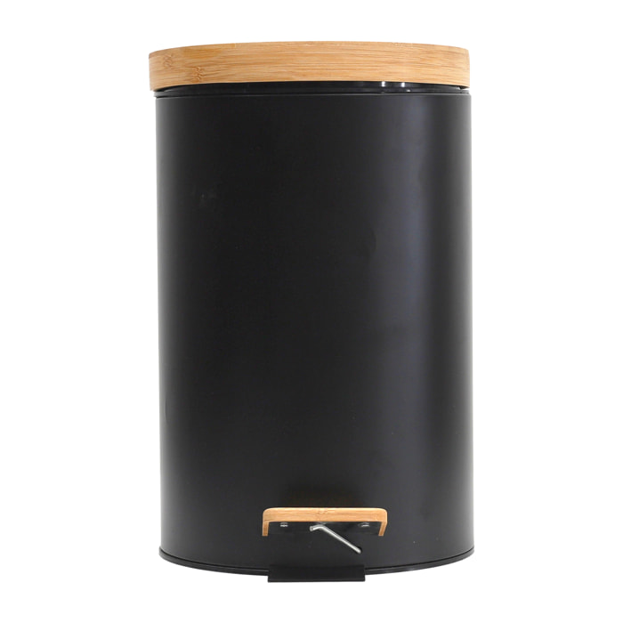 Poubelle A Pedale Metal Et Bambou Noir X2