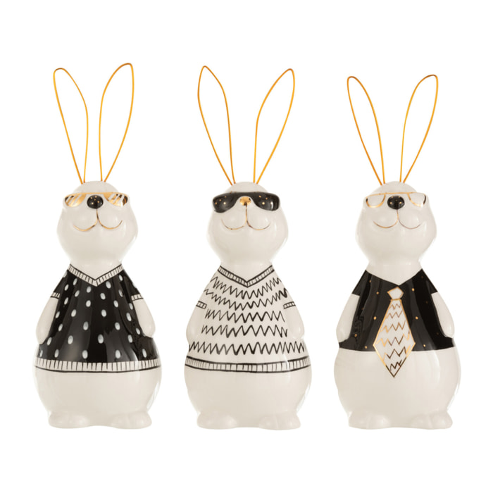 J-Line Décoration lapin Max - céramique - petit - 3 pcs