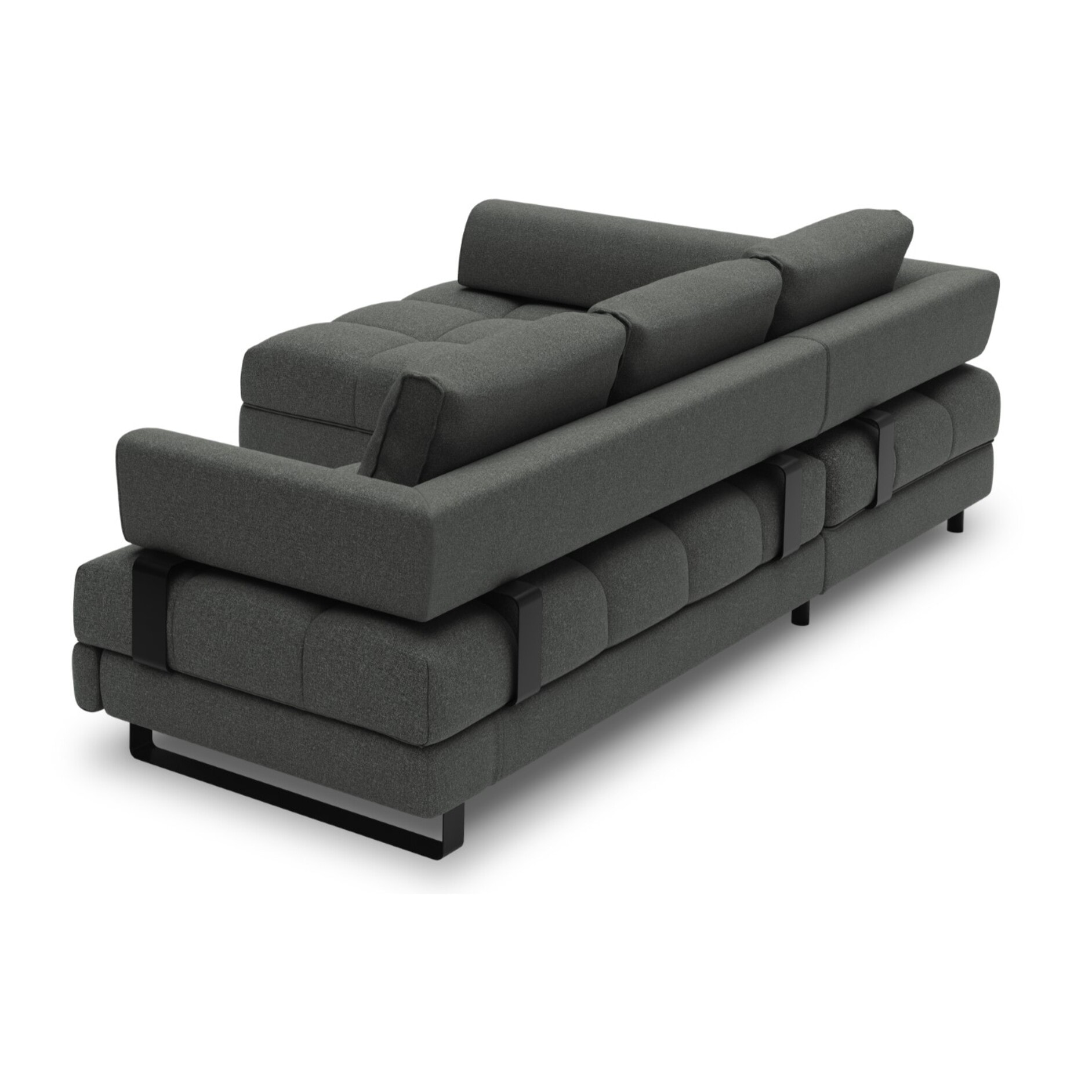 Canapé d'angle gauche convertible avec coffre de rangement "Clinton" 5 places en tissu structurel gris foncé