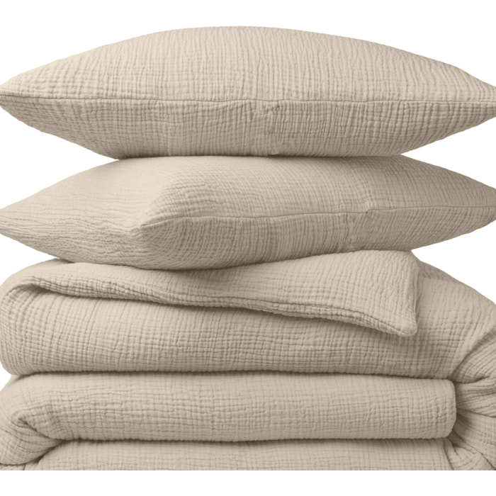 Paire de Taies d'oreiller gaze de coton ecru naturel