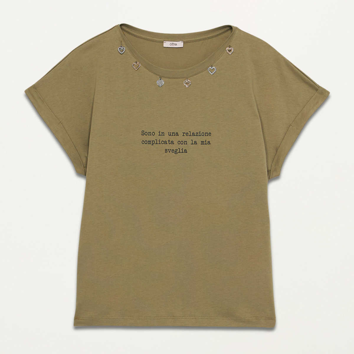 Oltre - Camiseta de letras con abalorios - Verde