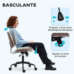 Silla de Escritorio sin Brazos, Silla de Oficina Giratoria, Tapizada en Cuero Sintético, con Respaldo Curvado, Asiento Forma U, Altura Ajustable, Basculante, Blanco