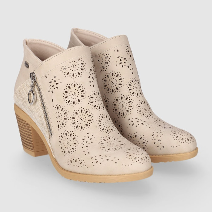 Botines de Piel Sintética - Beig - Tacón: 6 cm