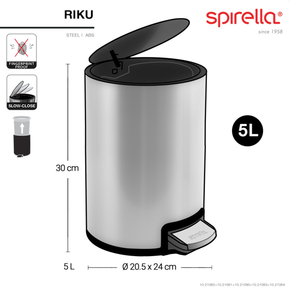 Poubelle à pédale Inox RIKU 5L Noir mat Spirella