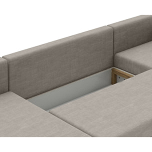 Epona - Canapé panoramique d'angle réversible 7 places convertible avec coffre en tissu - Gris