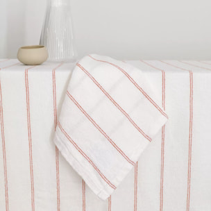 Serviette pur coton lavé motif jacquard blanc orange Rimini terracotta