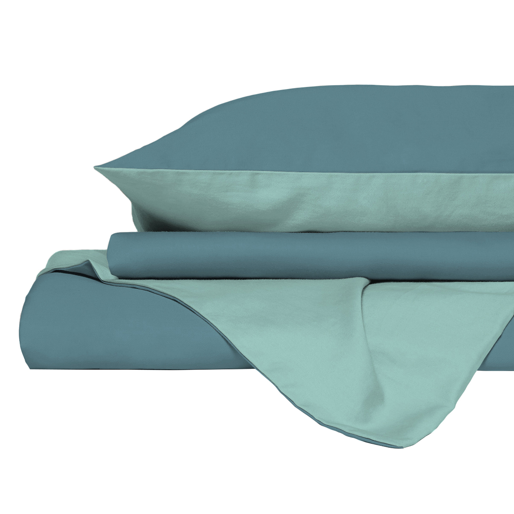 PARURE COPRIPIUMINO NATURAL COLOR, 100% Cotone, Made in Italy - OTTANIO/ACQUA