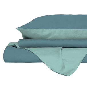 PARURE COPRIPIUMINO NATURAL COLOR, 100% Cotone, Made in Italy - OTTANIO/ACQUA