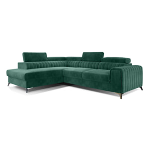 Talisay - canapé d'angle gauche - 5 places - convertible avec coffre - en velours - Vert