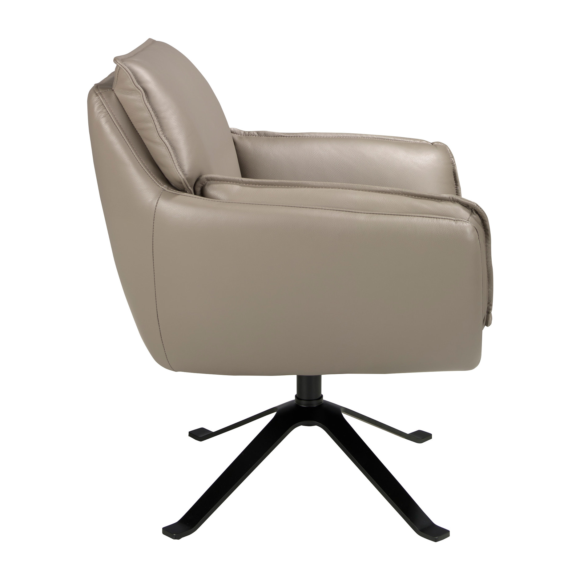 Sillón giratorio con asiento y respaldo tapizados en piel de origen vacuno en gris oscuro patas de acero inoxidable en negro 77x74x90cm