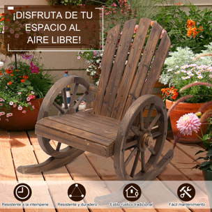 Mecedora de Madera para Terraza Sillón Balancín para Exteriores 88x68x97cm