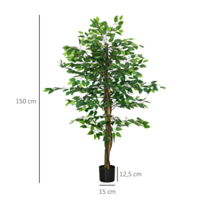 Ficus Artificial con Troncos Naturales 150 cm Planta Artificial con Maceta y 882 Hojas Árbol Artificial Decoración para Hogar Salón Oficina Verde