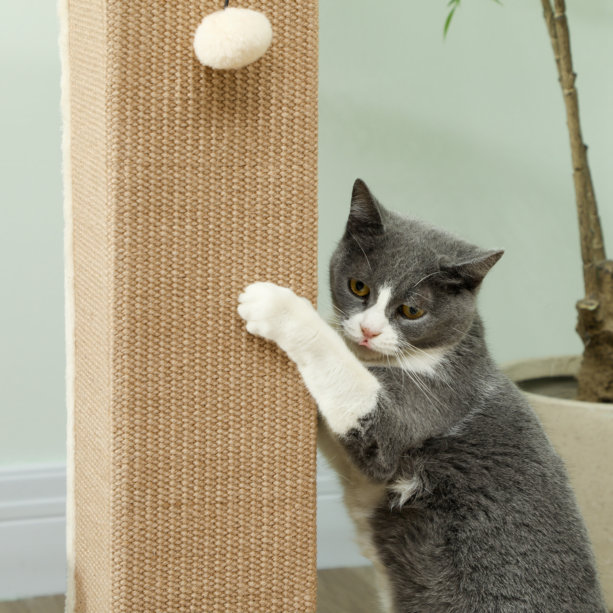 Poste Rascador para Gatos Altura 81 cm Rascador para Gatos Arañador para Gatos con Poste de Yute y Bola Colgante 41x41x81 cm Beige