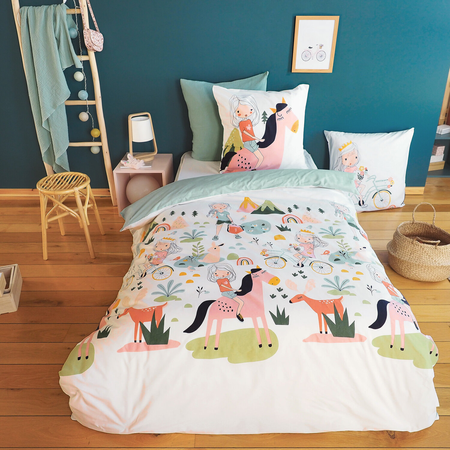 Parure de lit enfant imprimé 100% coton - tess rando - bleu