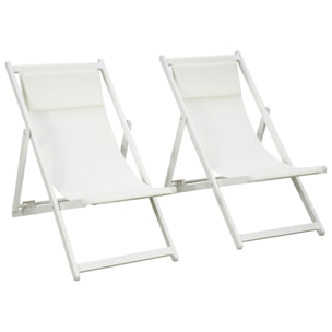 Conjunto de 2 Tumbonas Plegables de Aluminio Tumbonas de Jardín con Respaldo Regulable en 5 Posiciones y Reposacabezas para Terraza Patio Exterior 58x96,5x91,5 cm Blanco