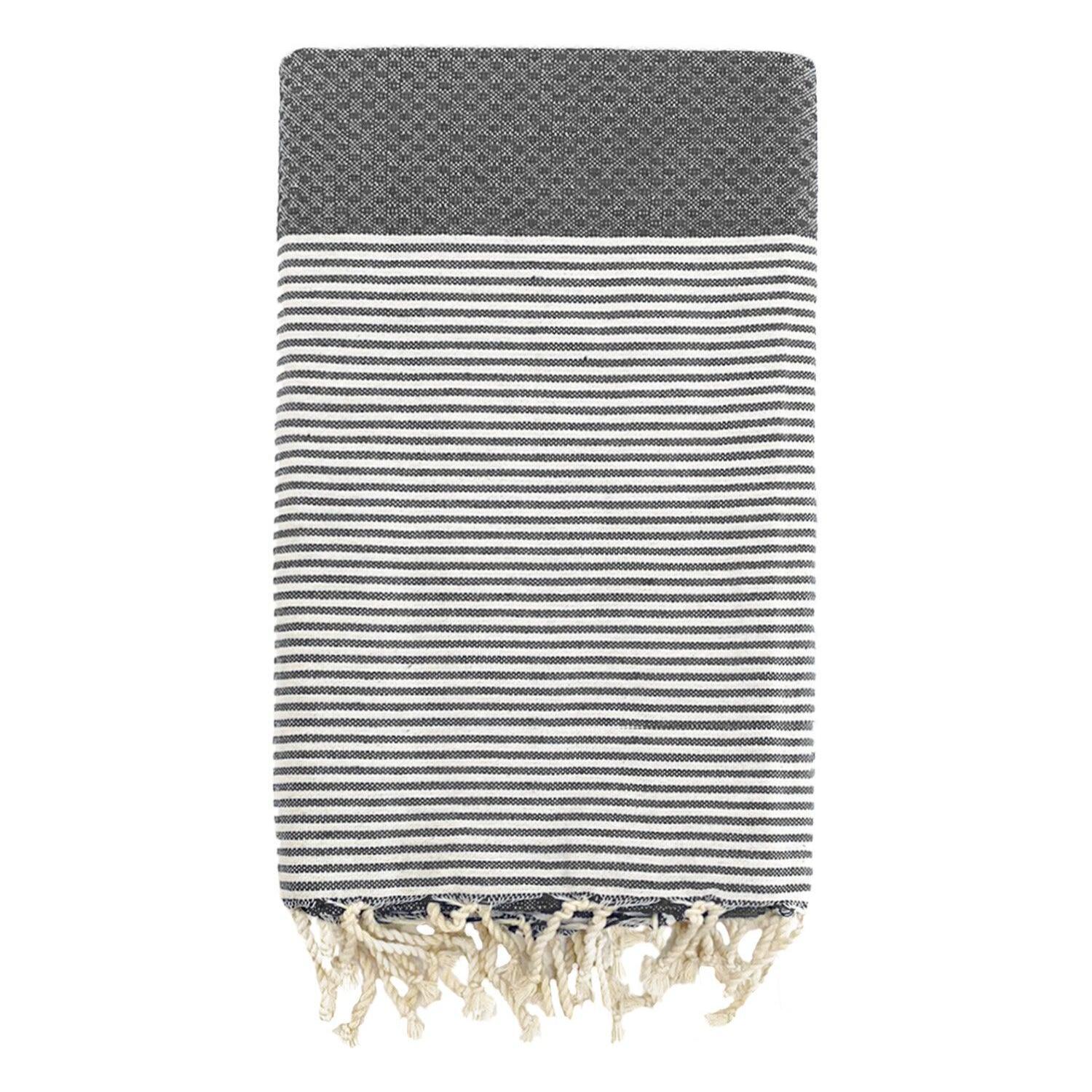 Fouta nid d’abeille traditionnelle - Mikanda Gris - 100x200cm - 190g/m²