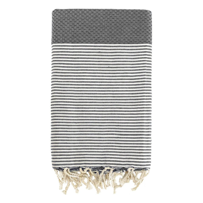 Fouta nid d’abeille traditionnelle - Mikanda Gris - 100x200cm - 190g/m²